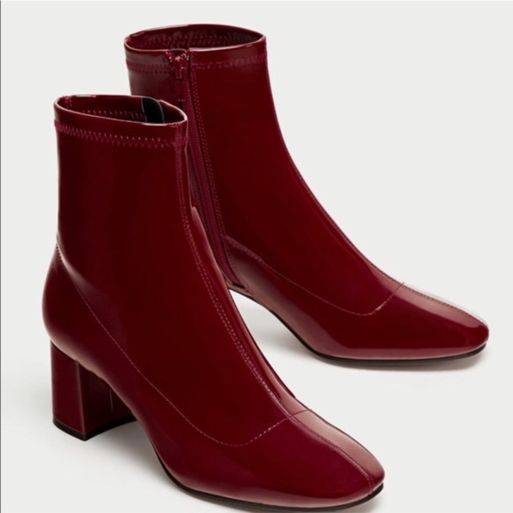 SOLD Zara Burgundy Red Patent Boots - Picture 1 of 7
